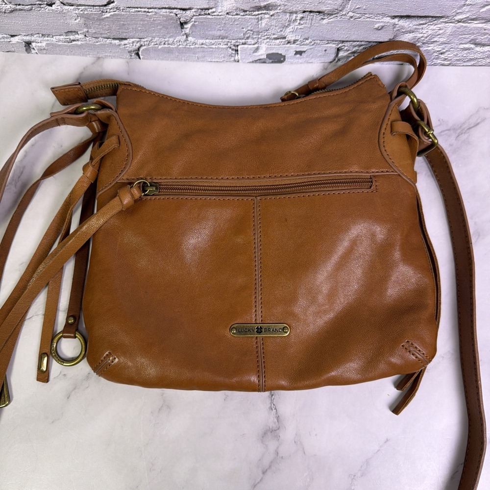 Lucky Brand Brown Leather Adjustable Crossbody Shoulder Bag Tribal Vintage